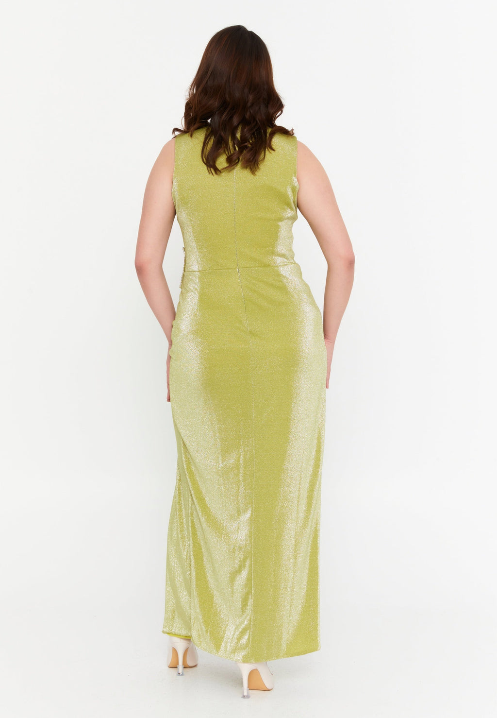 Rochie eleganta maxi, verde lime cu efect lucios Vanda