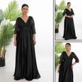 Rochie eleganta neagra cu maneci din tafta satinata