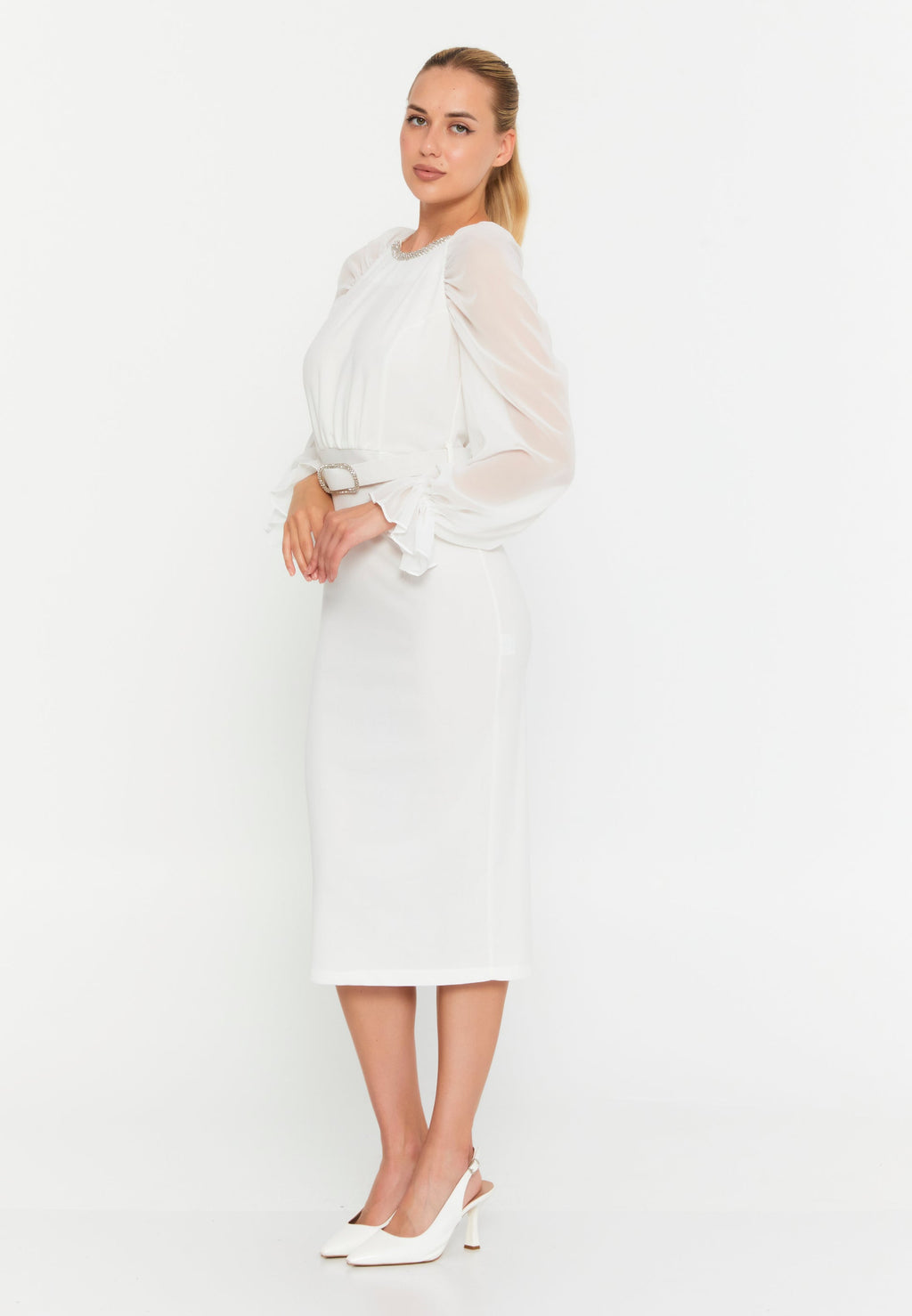 Rochie midi alba Paula