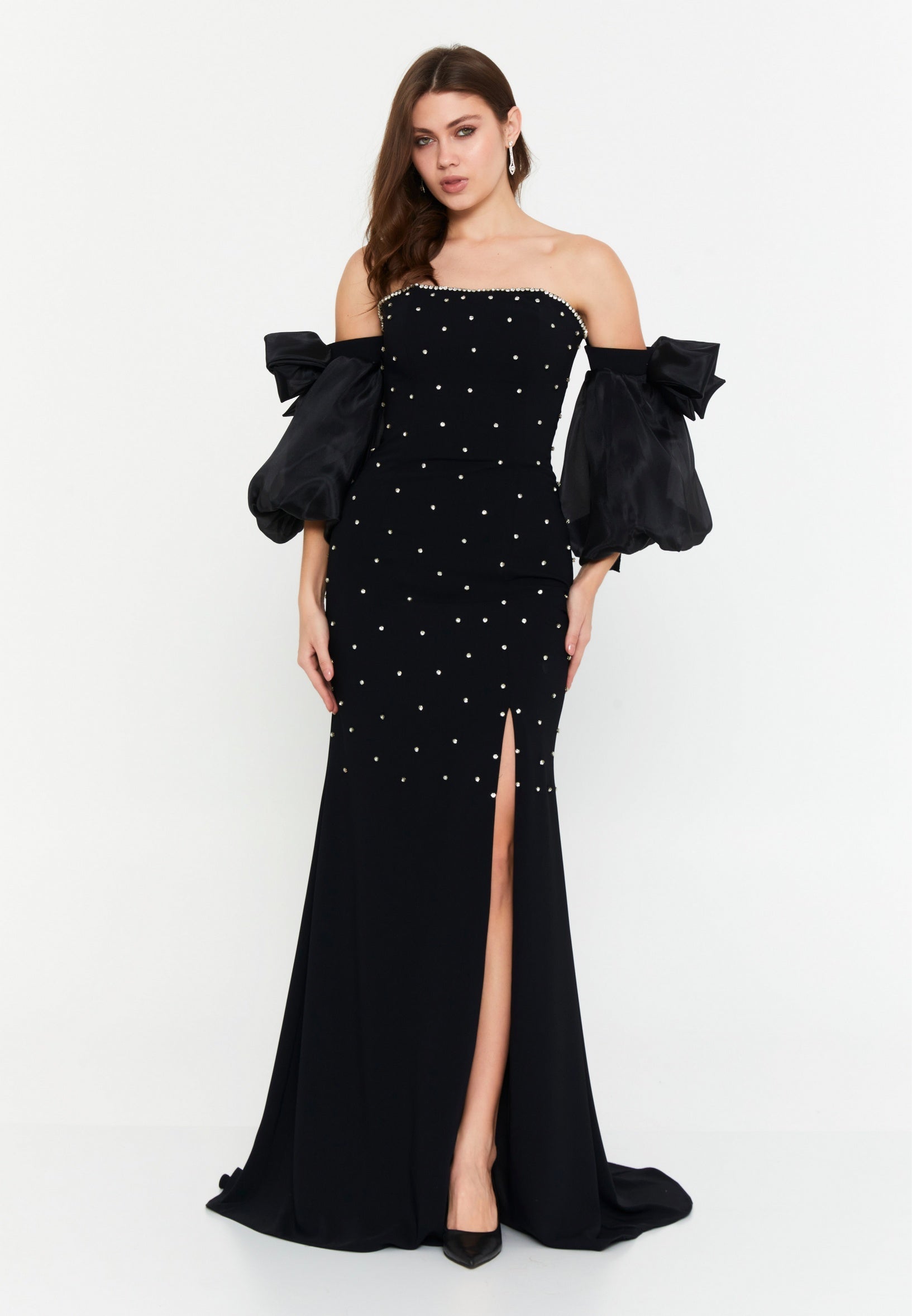 Rochie de seara eleganta neagra cu maneci bufante Wendy