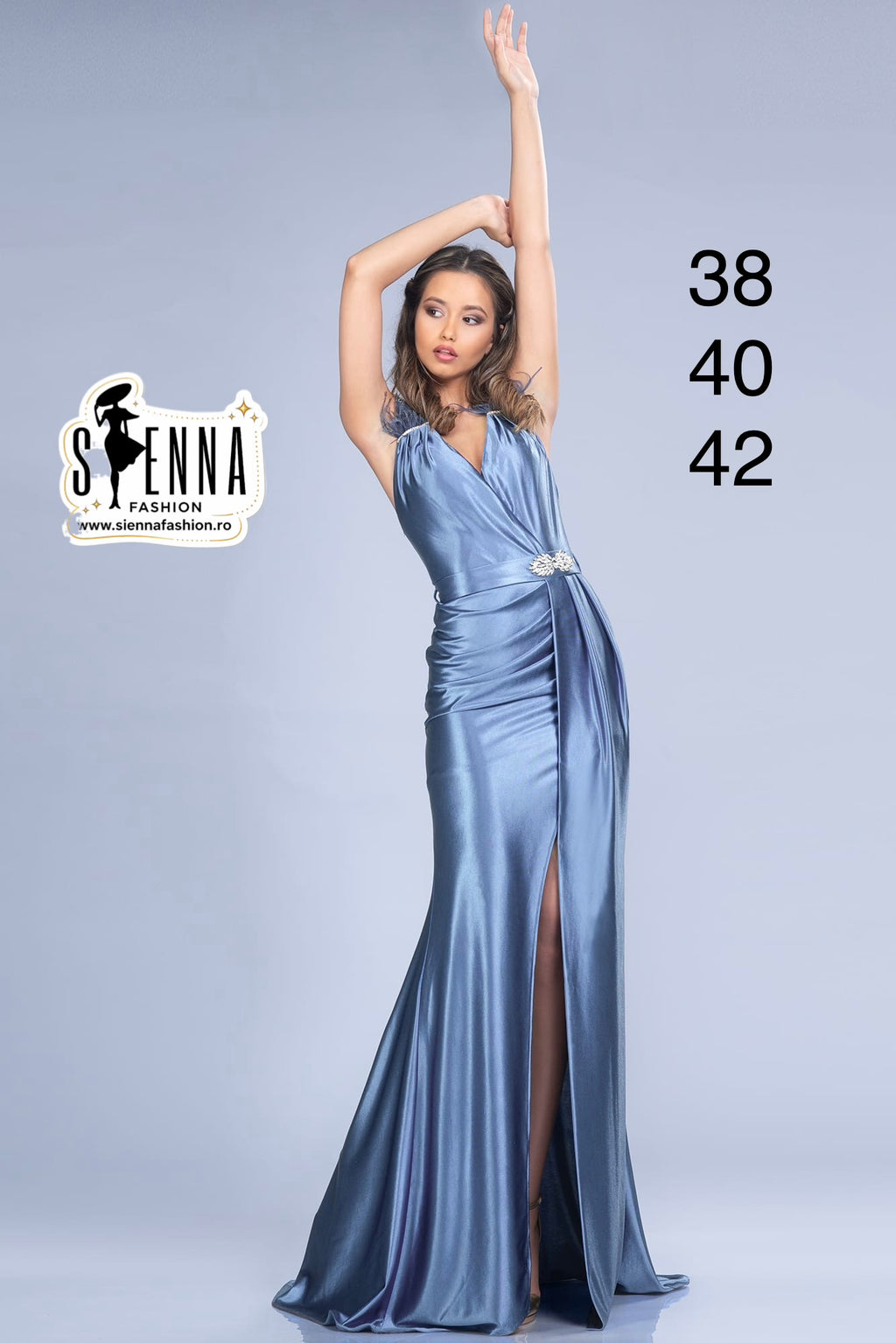 Rochie maxi eleganta albastru metalic