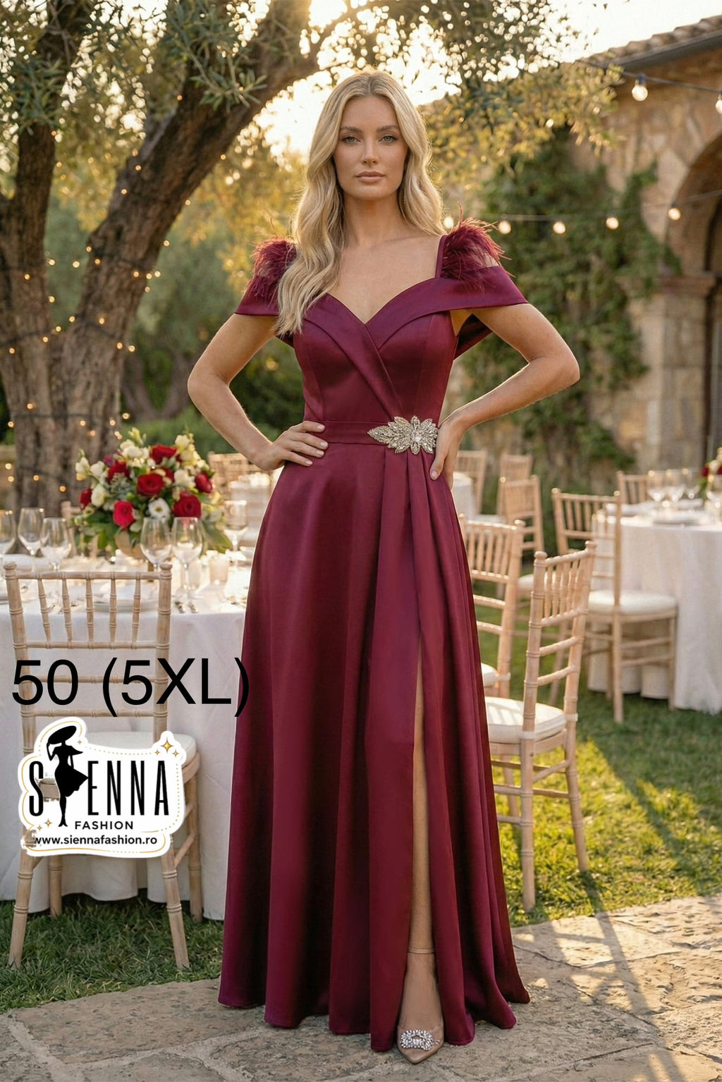 Rochie eleganta burgundy maxi Zela