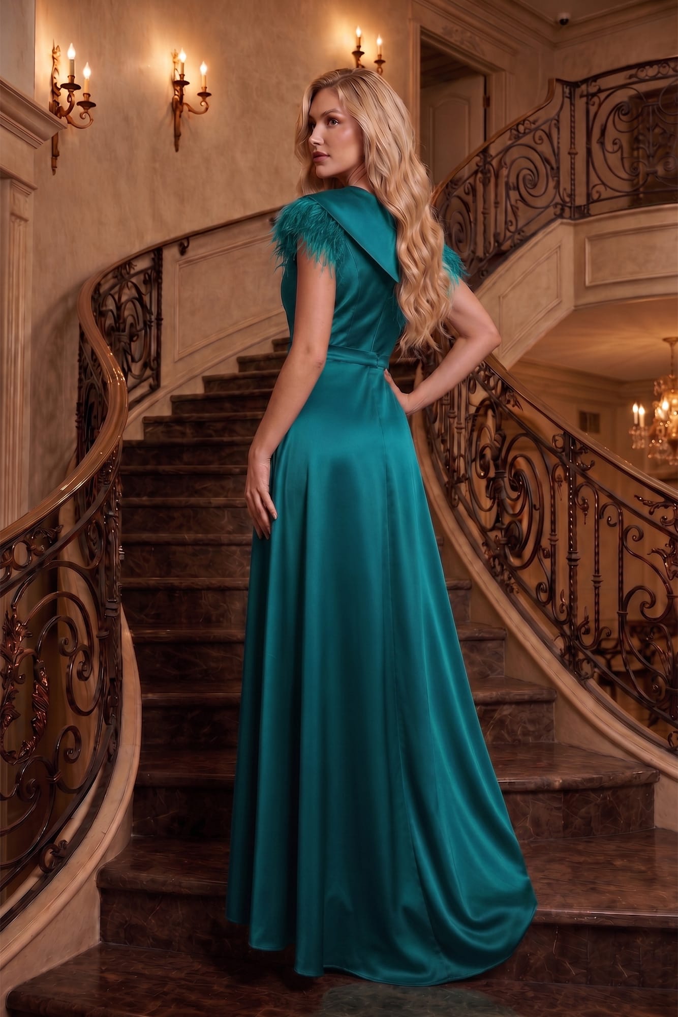 Rochie din tafta satinata turcoaz