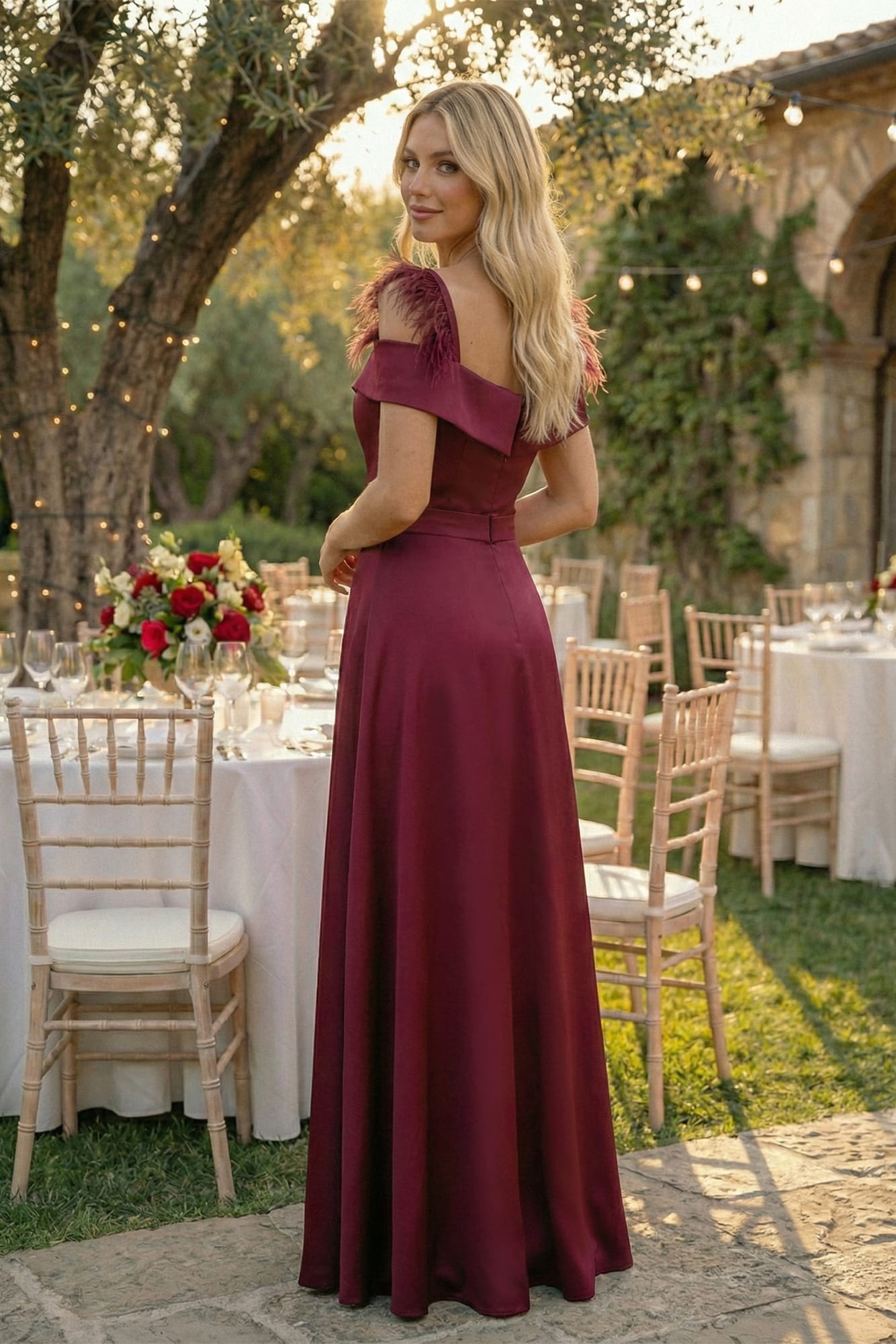 Rochie eleganta burgundy maxi Zela