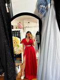 Rochie eleganta rosie din tafta satinat