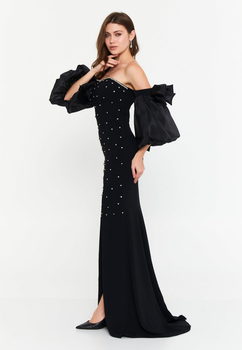 Rochie de seara eleganta neagra cu maneci bufante Wendy