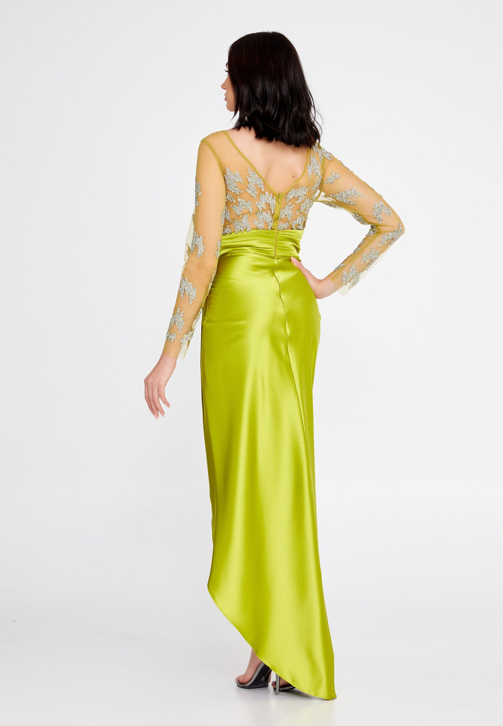 Rochie midi verde lime cu maneci Katana