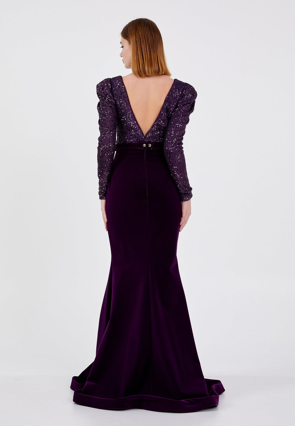 Rochie din catifea si paiete cu maneci Roxanne