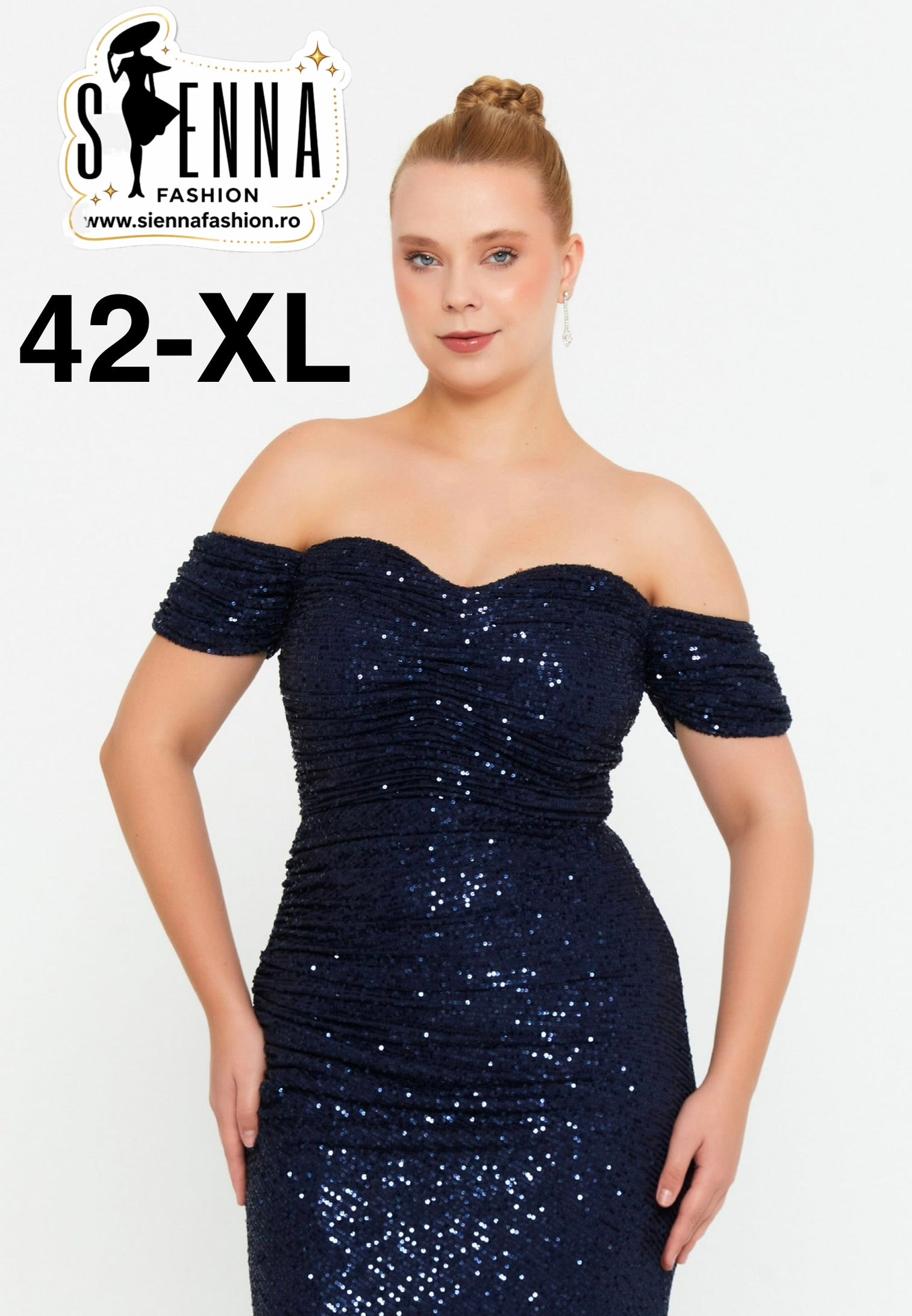 Rochia Navy / Bleumarin cu piete Afina