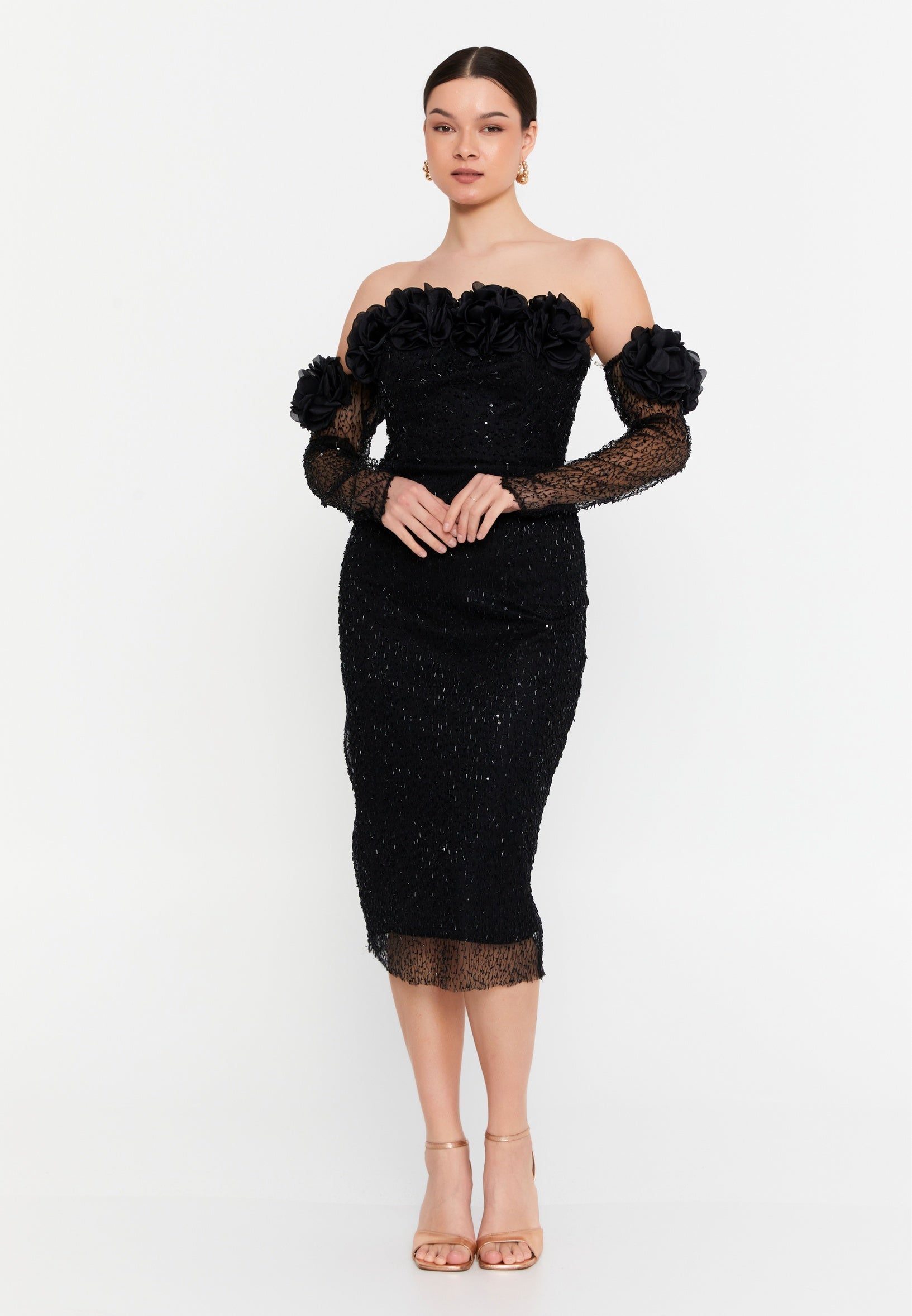 Rochie tip bijuterie cu flori 3D Nessa