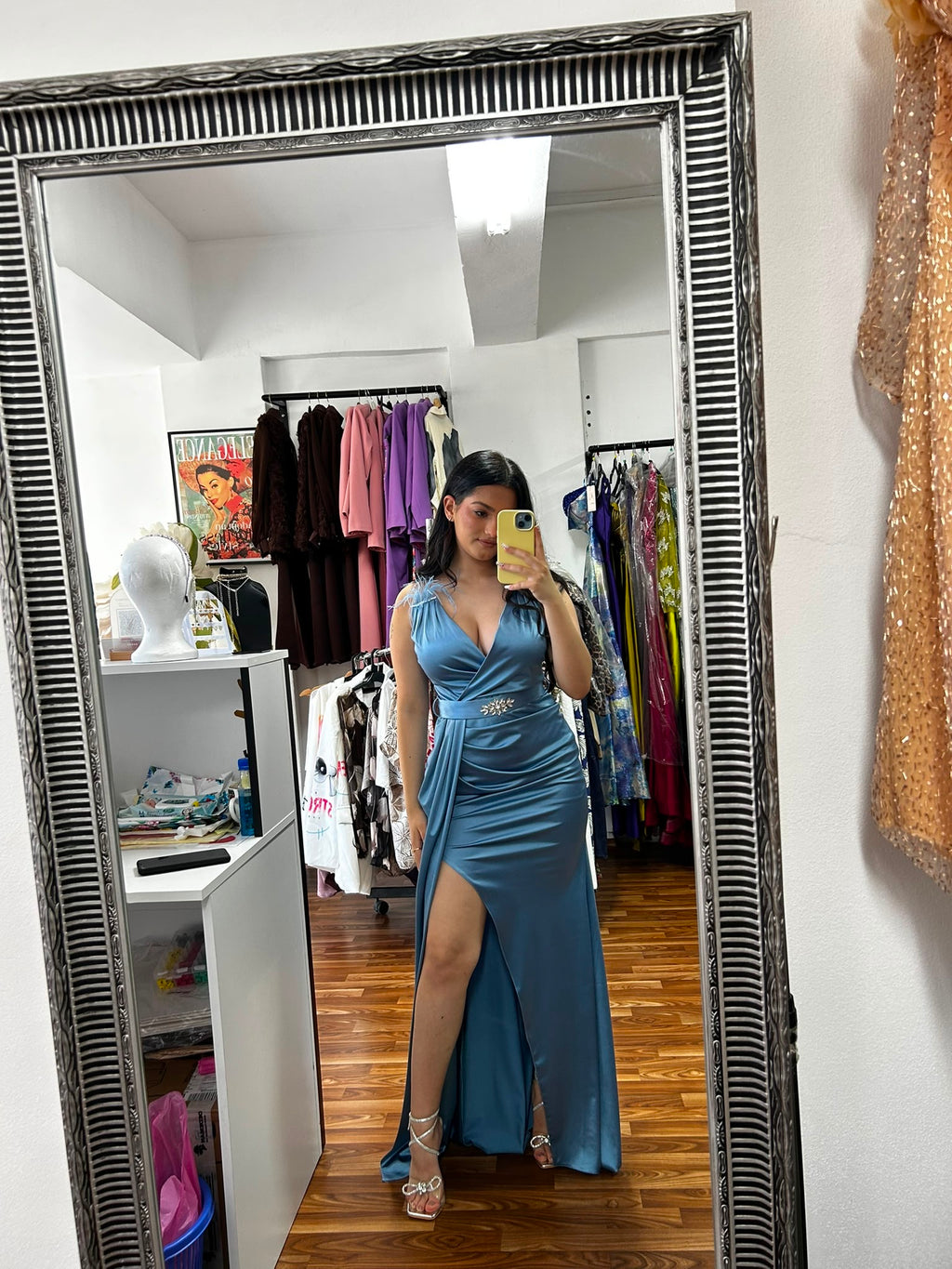 Rochie maxi eleganta albastru metalic