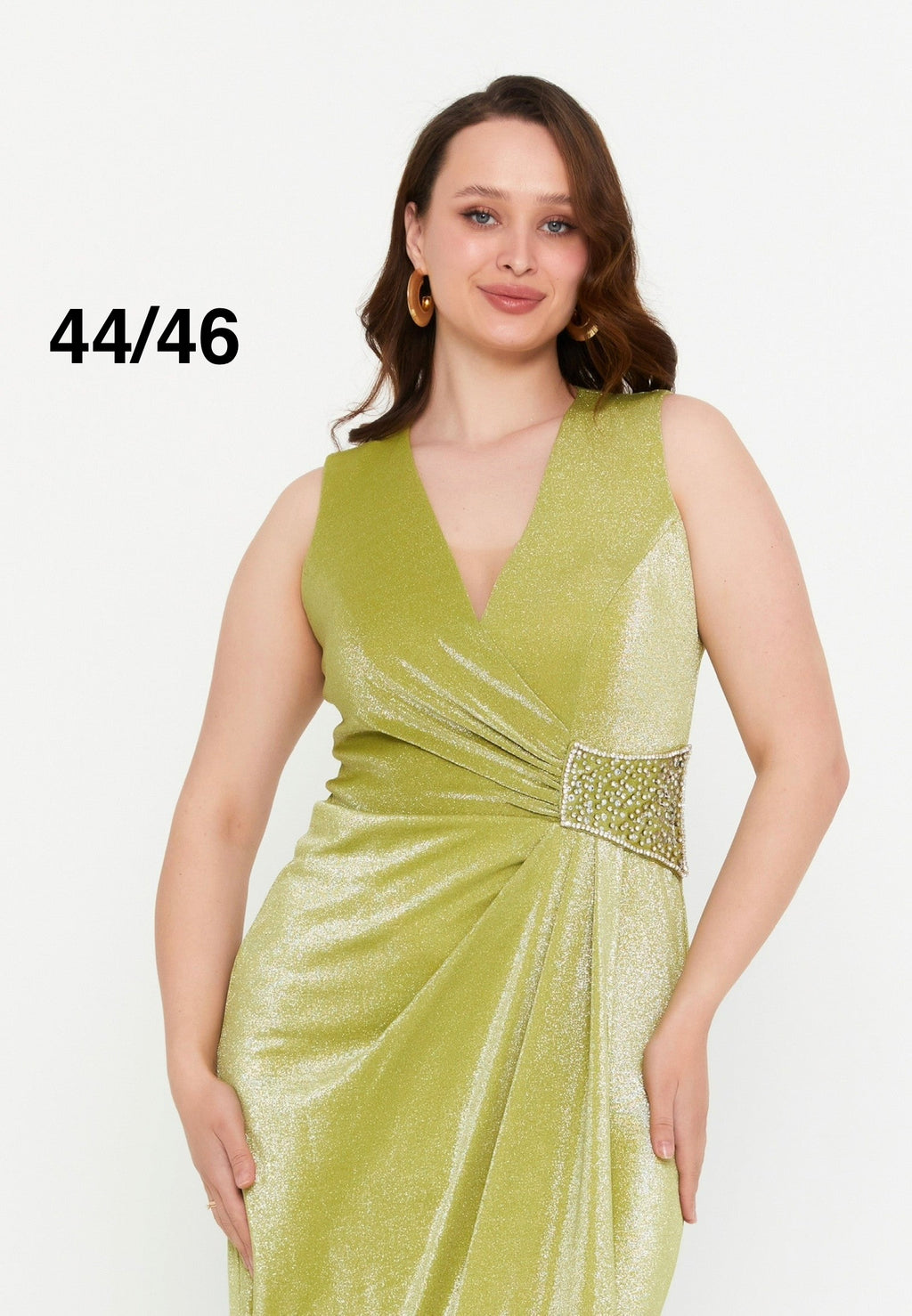 Rochie eleganta maxi, verde lime cu efect lucios Vanda