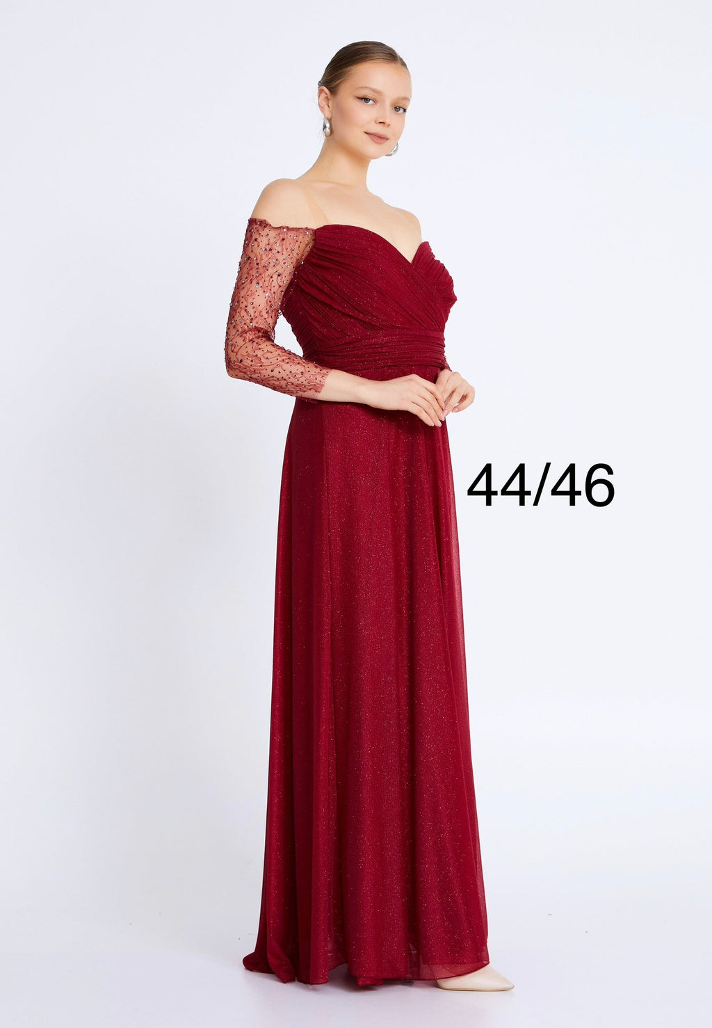 Rochie lungă eleganta bordo cu aplicații strălucitoare Zoya