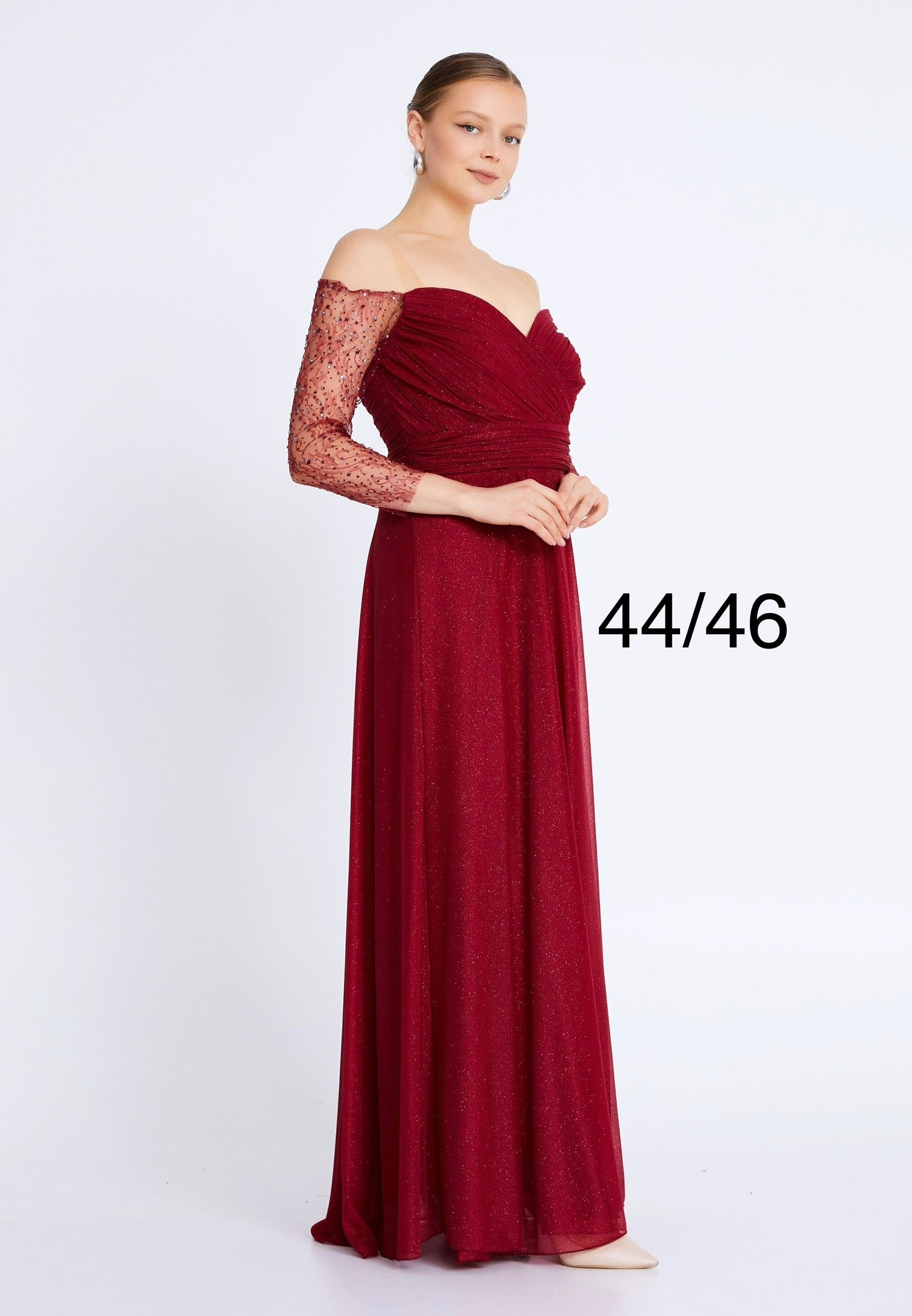 Rochie lungă eleganta bordo cu aplicații strălucitoare Zoya