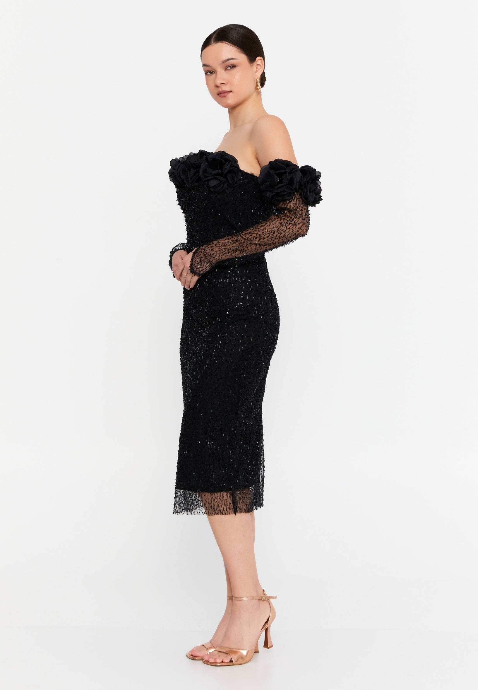 Rochie tip bijuterie cu flori 3D Nessa