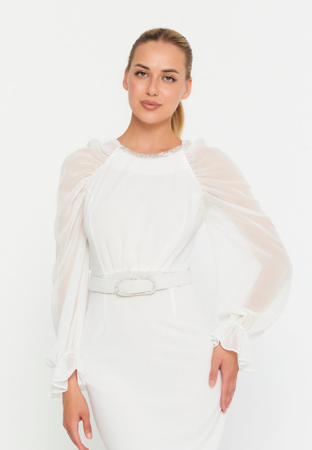 Rochie midi alba Paula