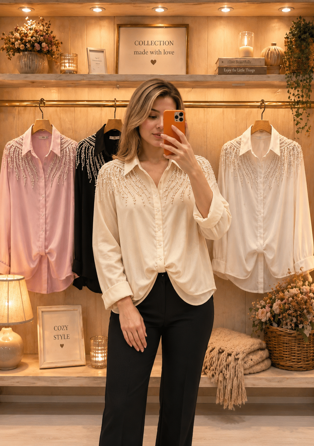Camasa eleganta crem cu strasuri fine