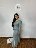Rochie midi cu mâneci transparente si detalii fin argintii