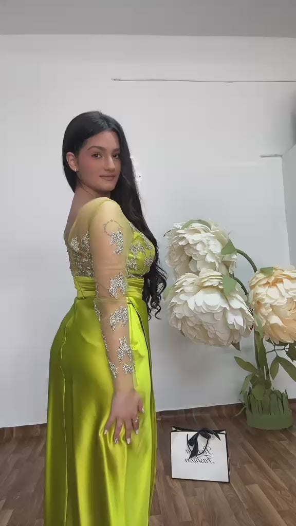 Rochie midi verde lime cu maneci Katana