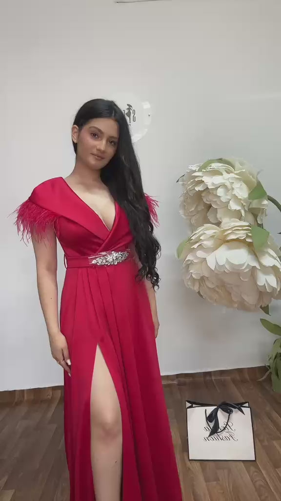 Rochie eleganta rosie din tafta satinat