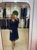 Rochie bleumarin cu mâneci din voal Wanda