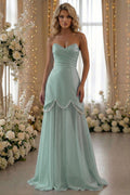 Rochie verde mint cu corset decorată cu perle și fusta detașabilă Emma