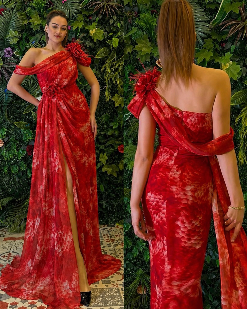 Rochie de seara roșie eleganta si fluidă
