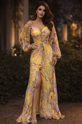 Rochie eleganta galbena cu mâneci Molly