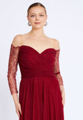 Rochie lungă eleganta bordo cu aplicații strălucitoare Zoya