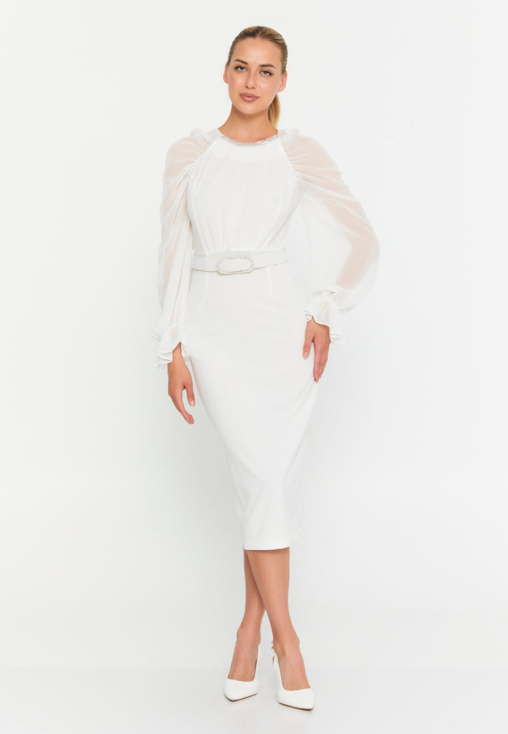 Rochie midi alba Paula