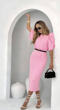 Rochie midi feminina roz cu buline